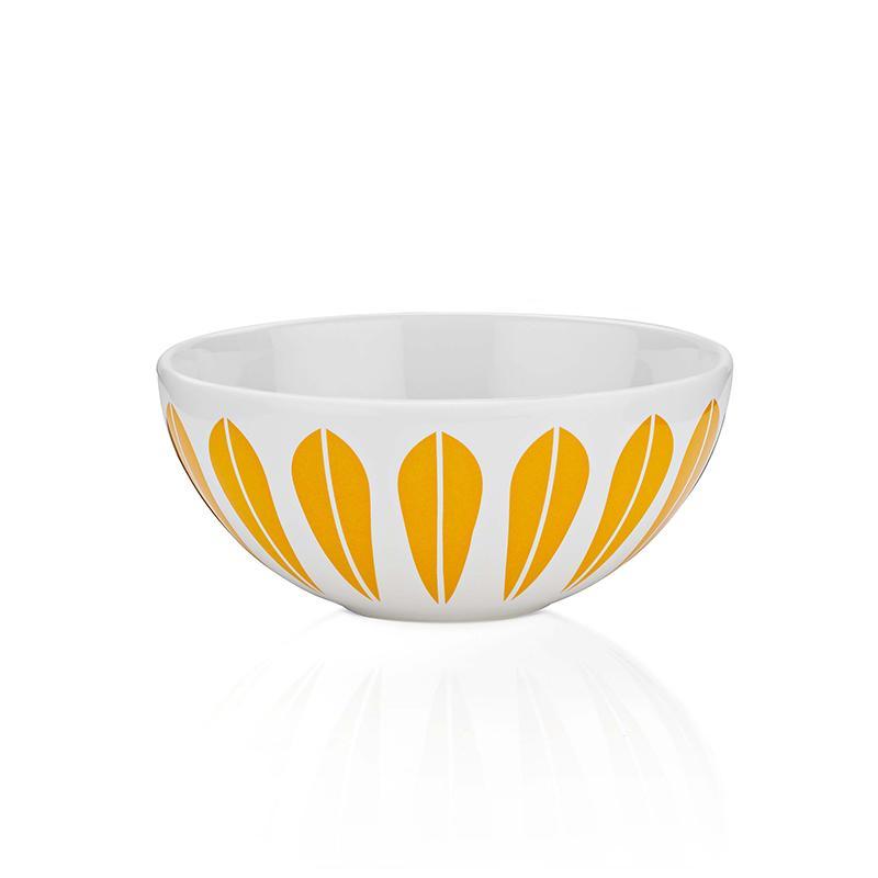 Lotus I Bowl -White ceramic bowl with orange lotus pattern