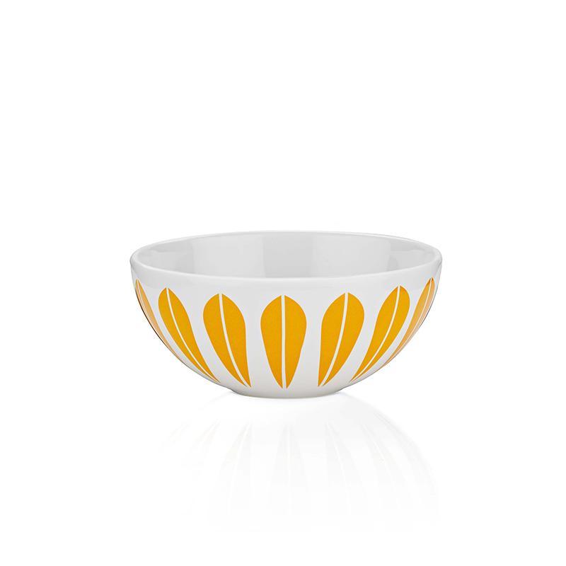 Lotus I Bowl -White ceramic bowl with orange lotus pattern