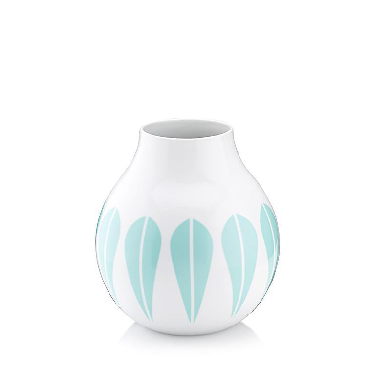 Lotus I Vase 17.5cm White porcelain vase with Mint Green lotus pattern