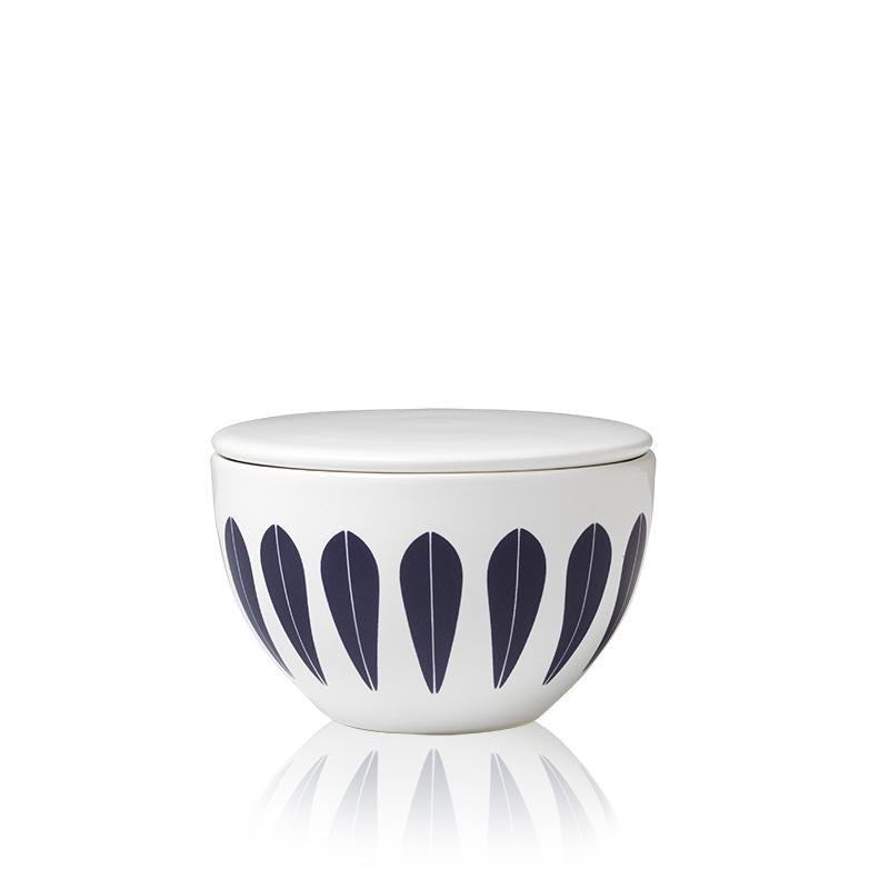 Lotus Sugar Bowl With Lid | White, Dark Blue