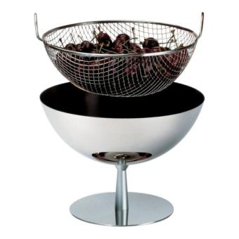 AC04 B Fruit bowl/colander in steel mirror polished. Foot in aluminium, anthracite.