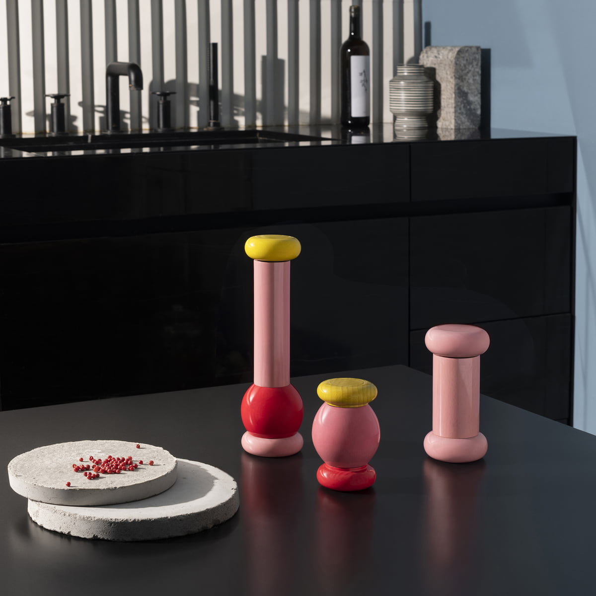 MP0210 2 Sottsass Twergi Pepper Mill -Red, pink and yellow