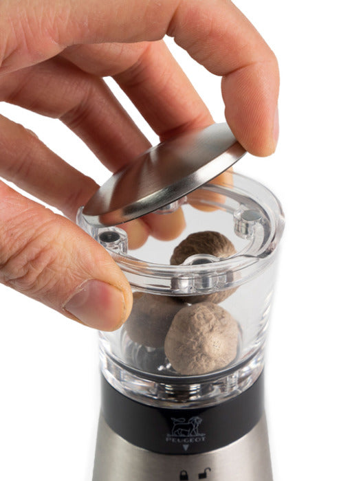 Daman Manual nutmeg mill in stainless steel and acrylic with magnetic cover 15 cm - 6in.