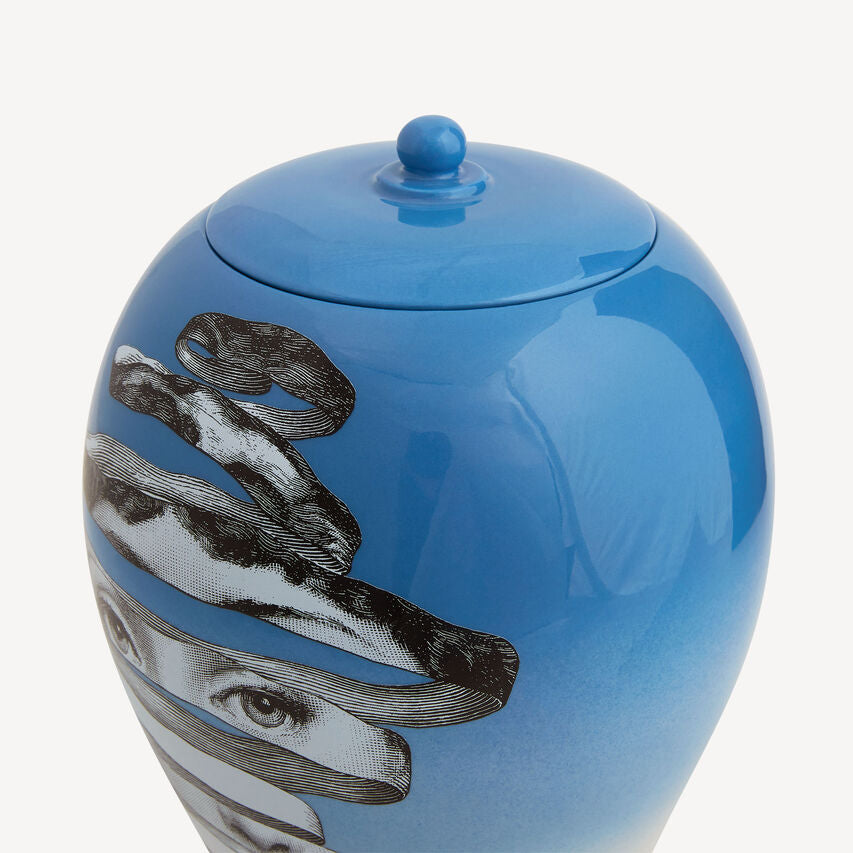 Fornasetti limited edition vase / jar Blue ribbon Melafisico