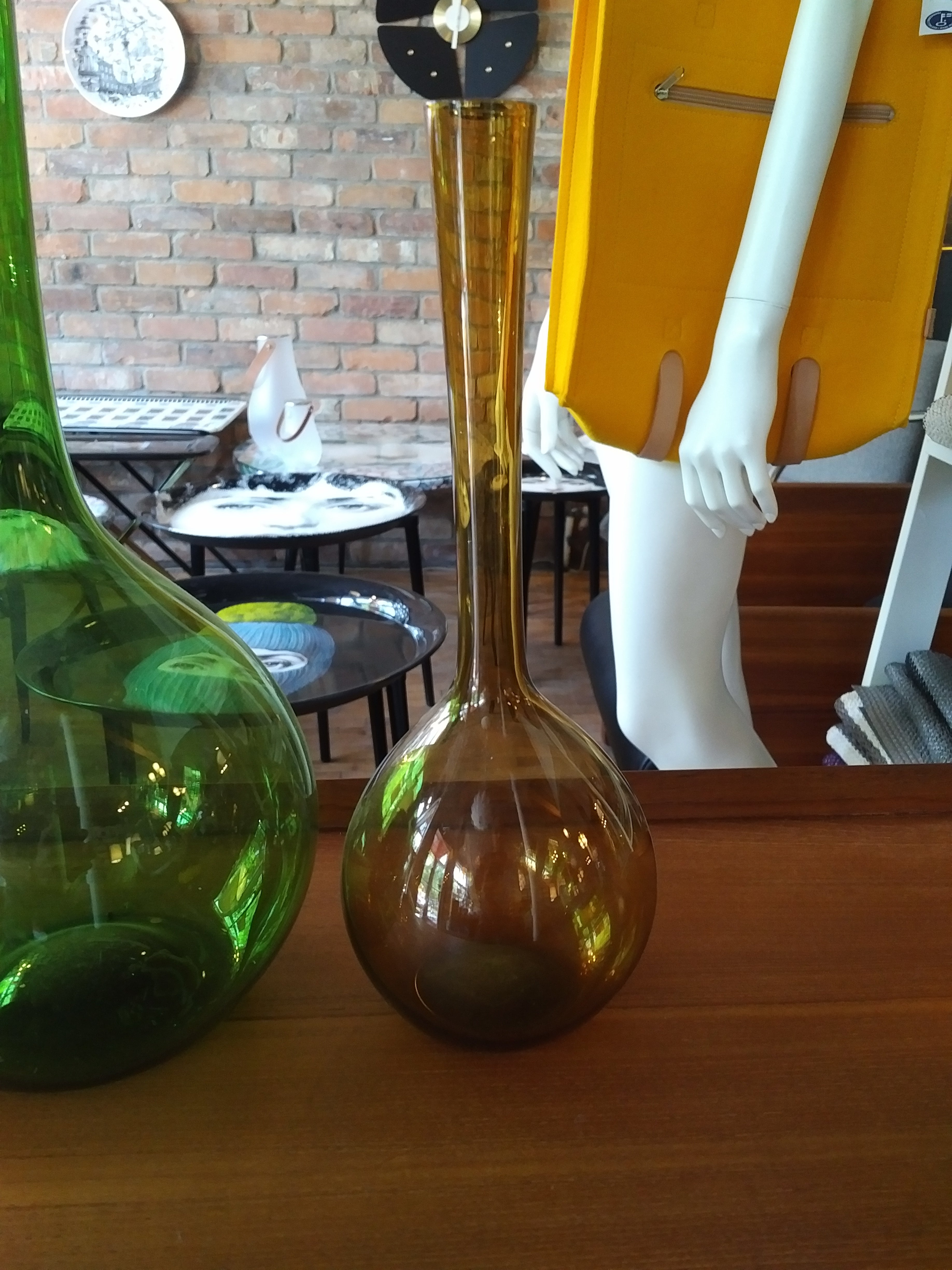 Vintage mid century glass vase bottle Sweden Aseda amber