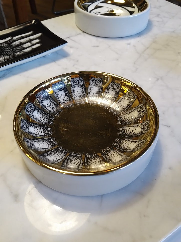 Round ashtray dish Piero Fornasetti T&V Gold owls