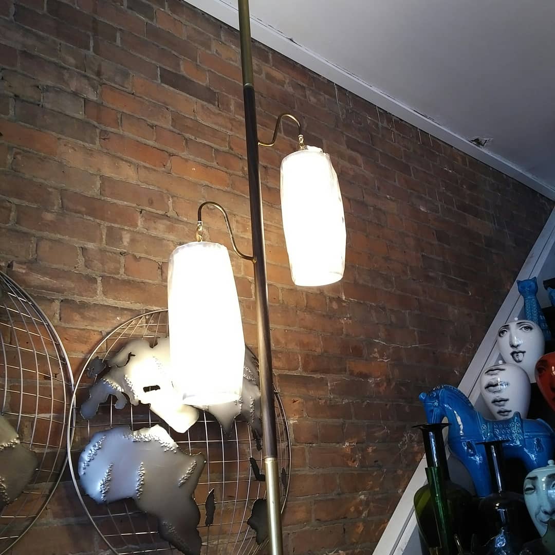 Vintage tension pole lamp with new shade