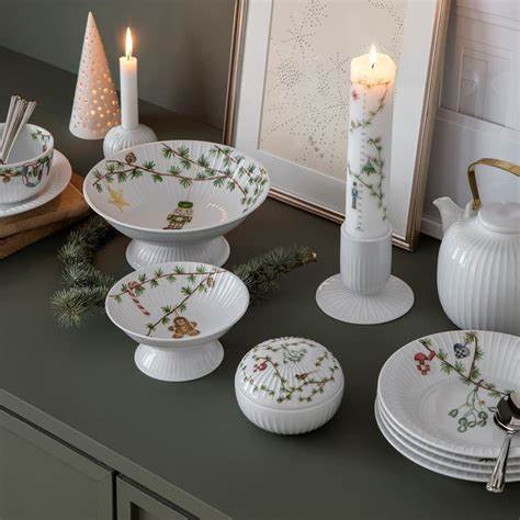 Hammershøi Christmas Bowl on stand white w. deco H: 4.3" Ø: 9.1"