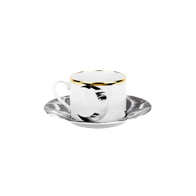Fornasetti Tea cup Tema e Variazioni 2005 Sole e Luna black/white/gold