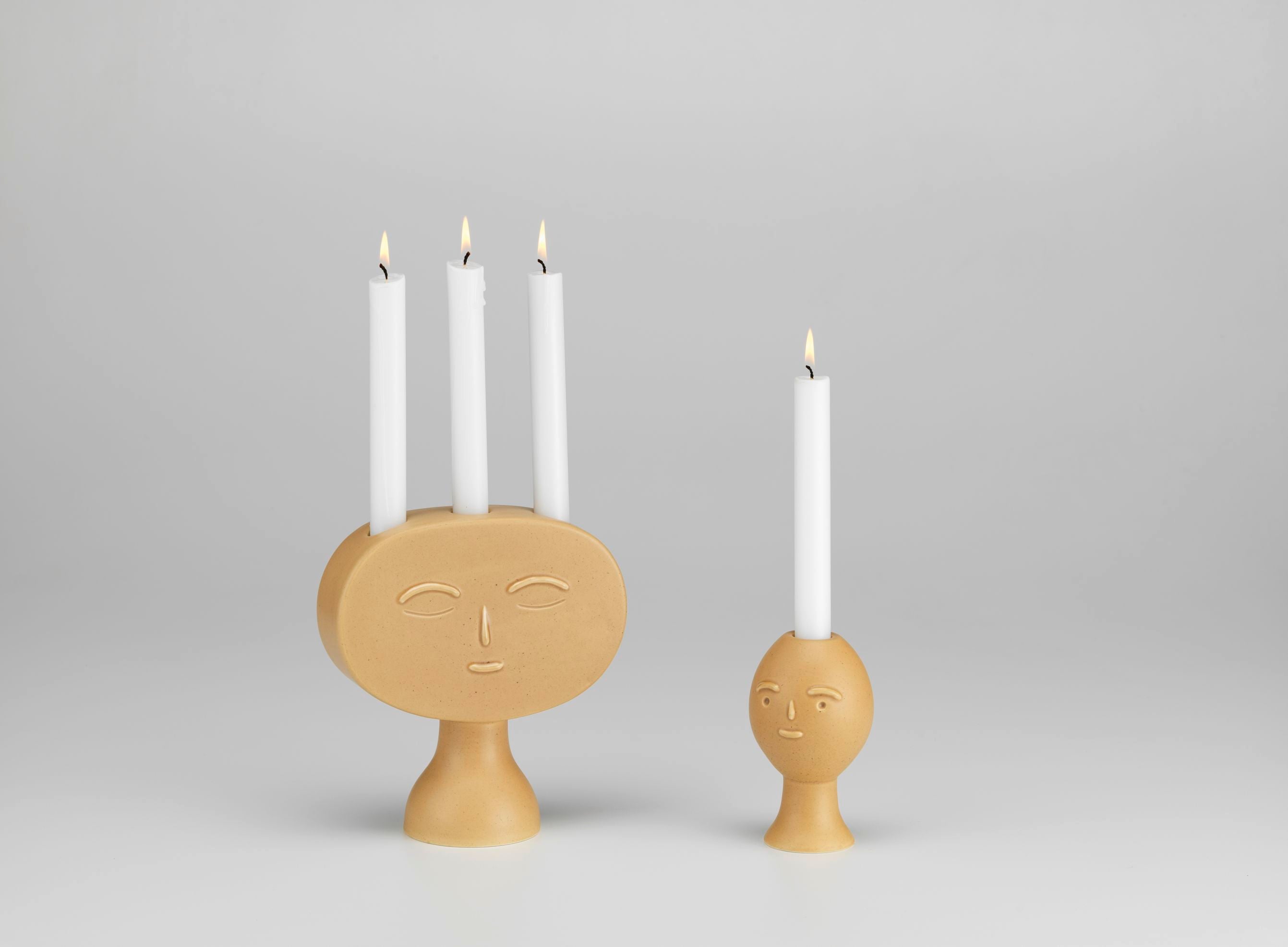 Lucius Candleholder, sand  colored matt glaze