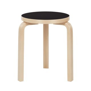 Artek Alvar Aalto stool 60 Birch black linoleum seat
