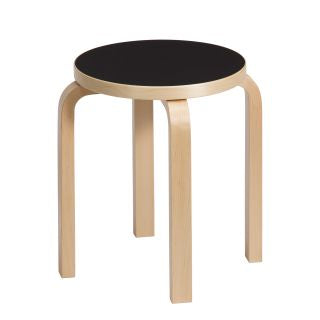 Artek Alvar Aalto stool E60 Birch with black linoleum seat