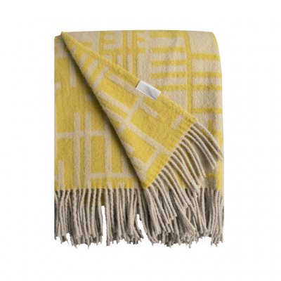 Blanket wool 130x170cm - Pickepin +fringe light olive/ yellow