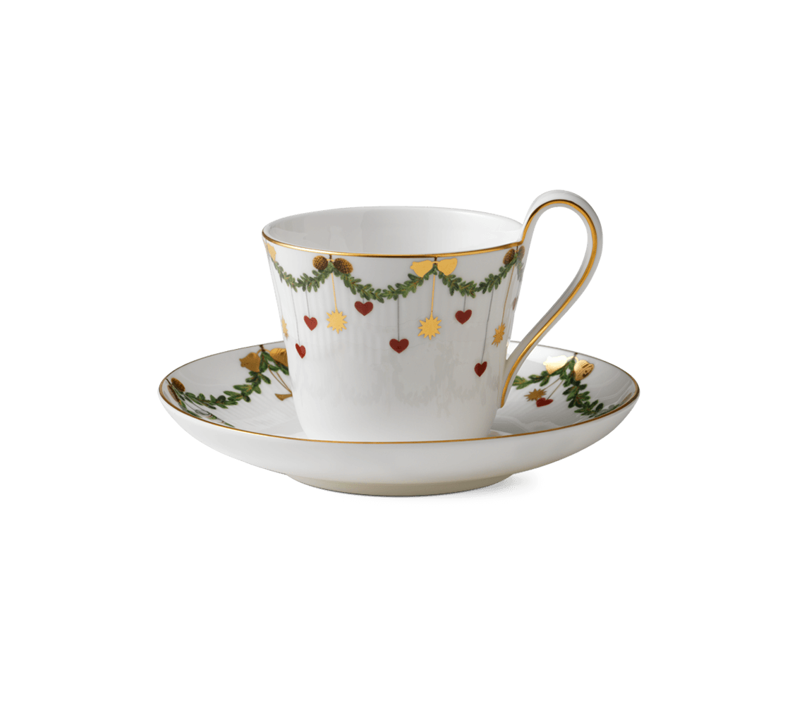 Star Fluted Christmas High Handle Cup & Saucer 8.5 oz / 24 cl