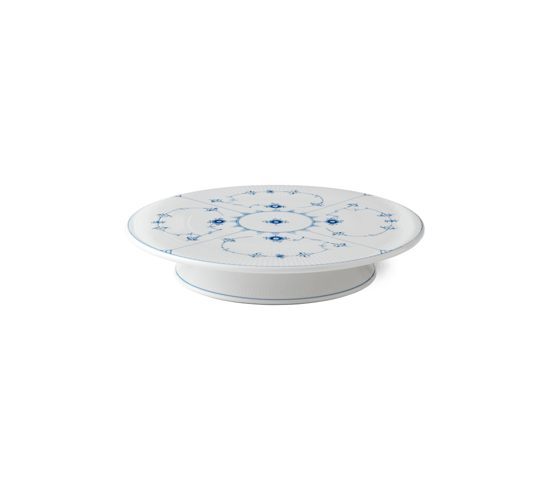 BLUE FLUTED PLAIN FOOTED CAKE PLATE 12.5" / 32 cm