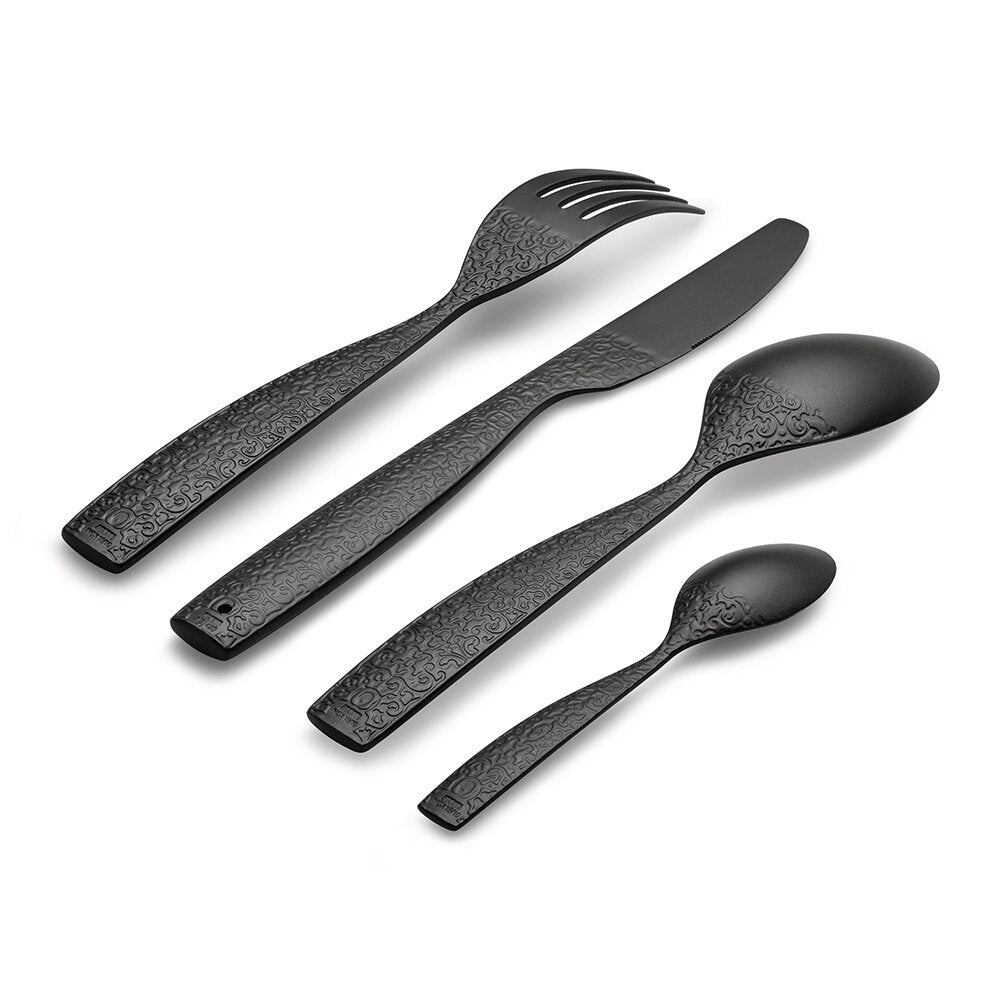 MW74S4 B Dressed en plein air cutlery melamine with relief decoration, black