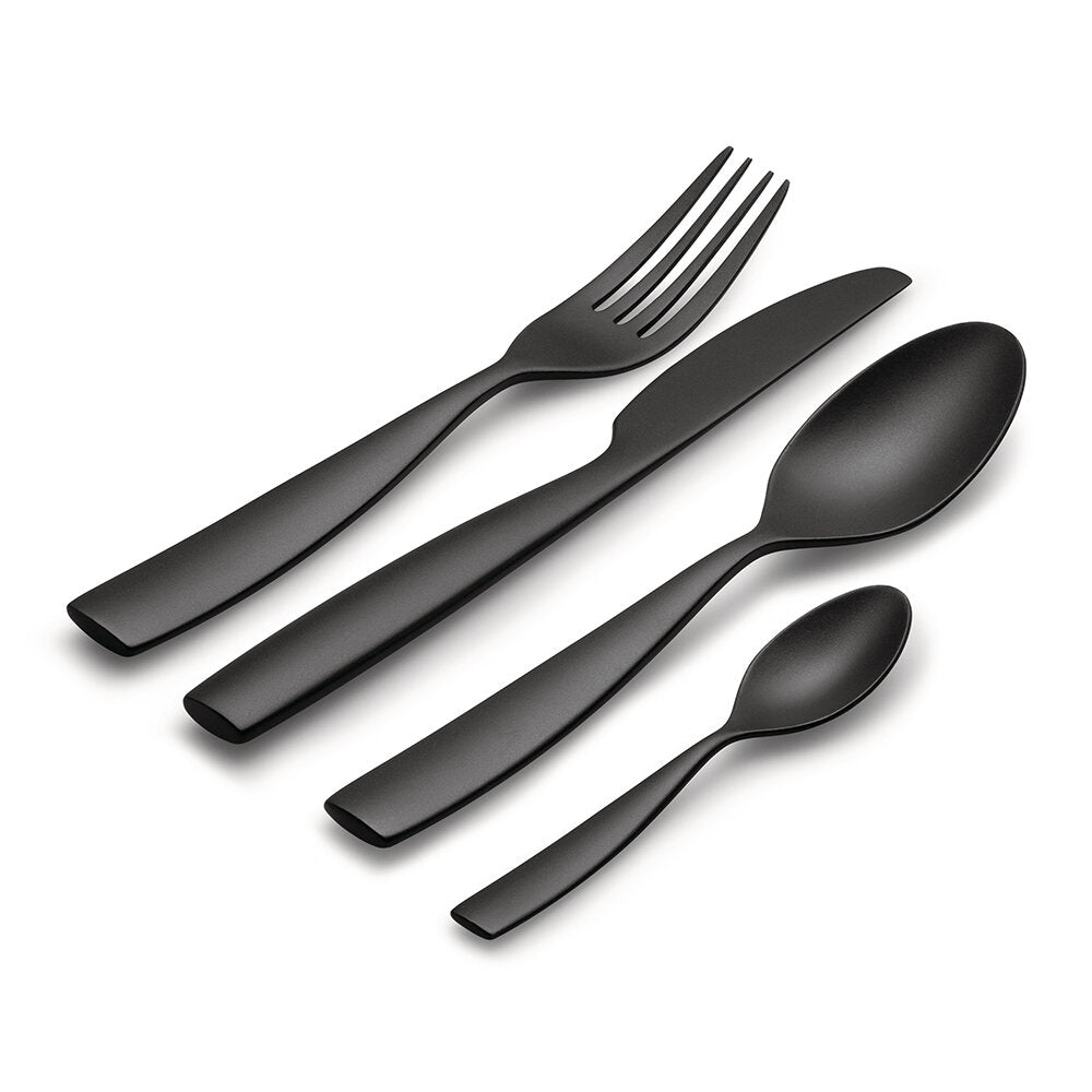 MW74S4 B Dressed en plein air cutlery melamine with relief decoration, black