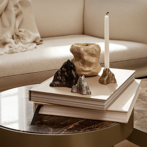 Stone Candle Holder - Large -Black Aluminium