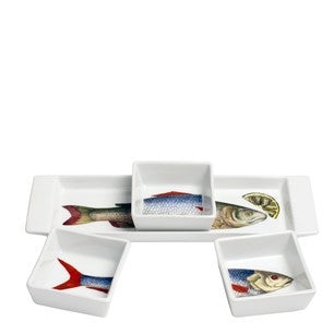 Fornasetti appitizer set tray and dishes Pesci colour