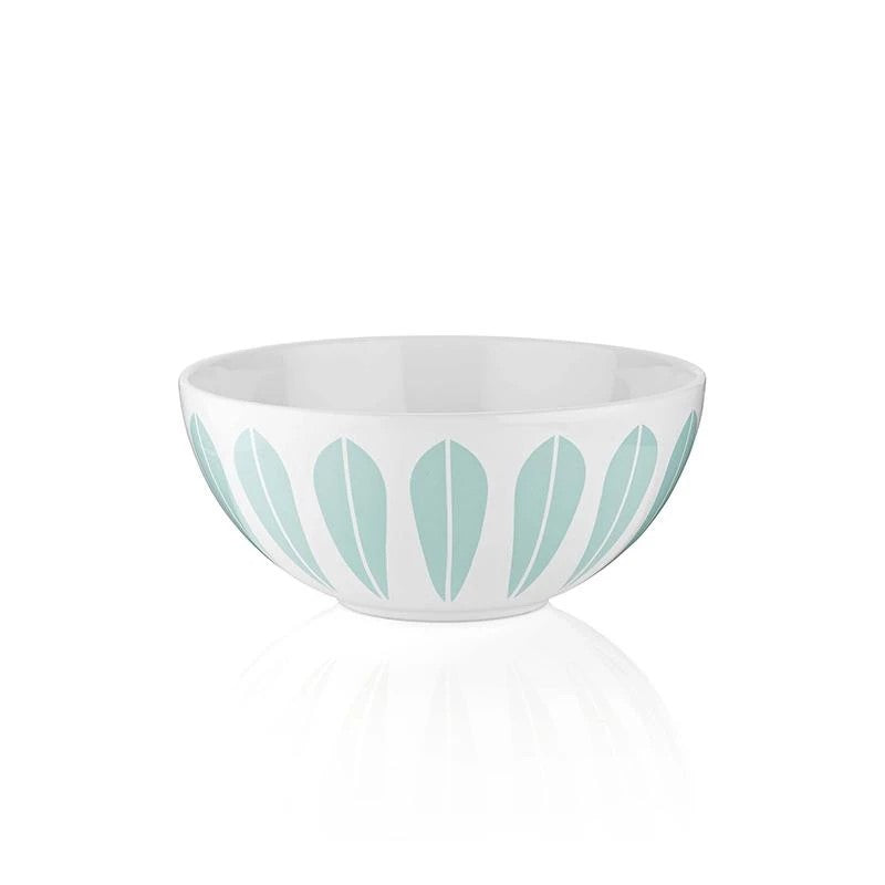 Lotus I Bowl -18cm White ceramic bowl with Mint Green lotus pattern