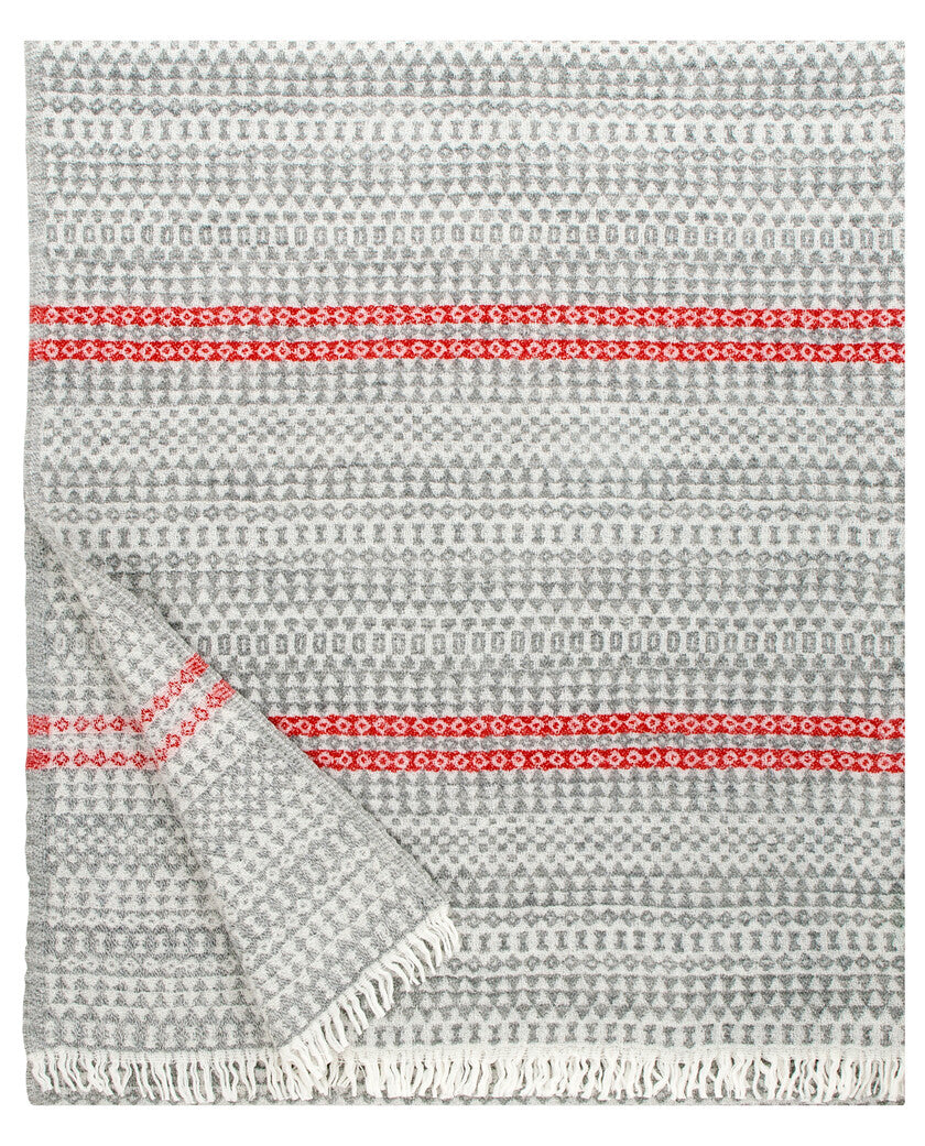 AINO wool blanket (3/grey-red , 130 x 170 cm + fringes) *