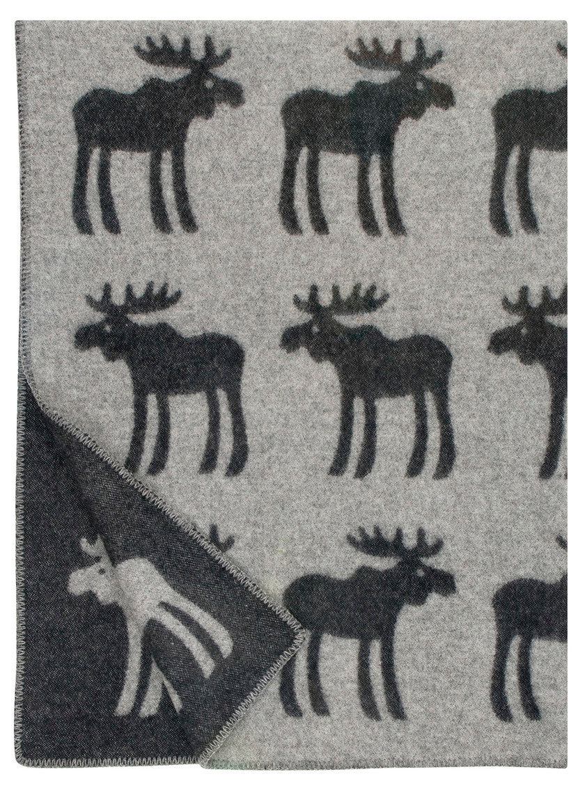 Hirvi wool blanket (grey-black, 130 x 180 cm)