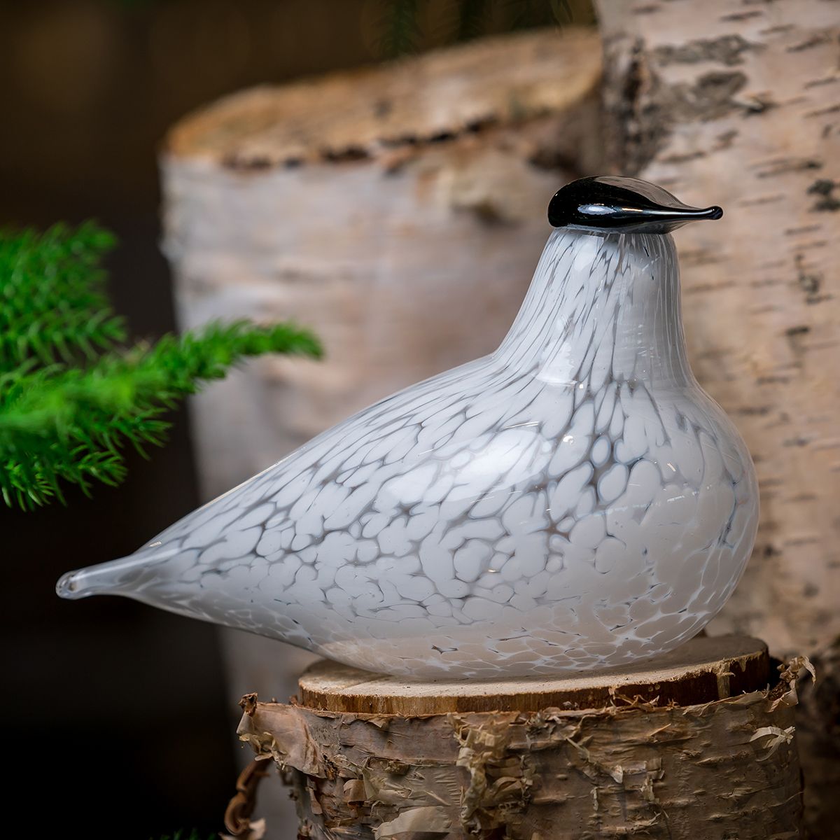 Glass BIRD Tilhi / Waxwing white 17cm