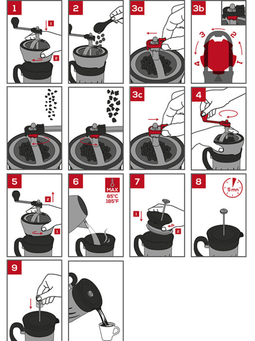 Paris Press Coffee Grinder and a French Press 2-in-1, 15 cm - 6 in