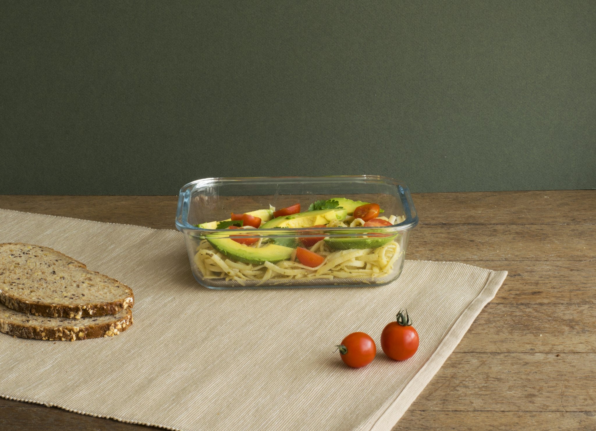 Pebbly RECTANGULAR Container 1500ml/50.5oz Glass w/Bamboo Lid 22x16.5x7.5cm