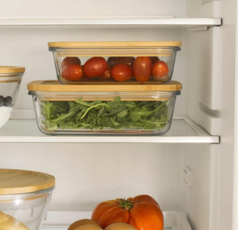 Pebbly RECTANGULAR Container 1500ml/50.5oz Glass w/Bamboo Lid 22x16.5x7.5cm