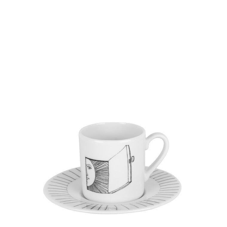 Fornasetti Solitario Espresso Cup & Saucer - Black/White
