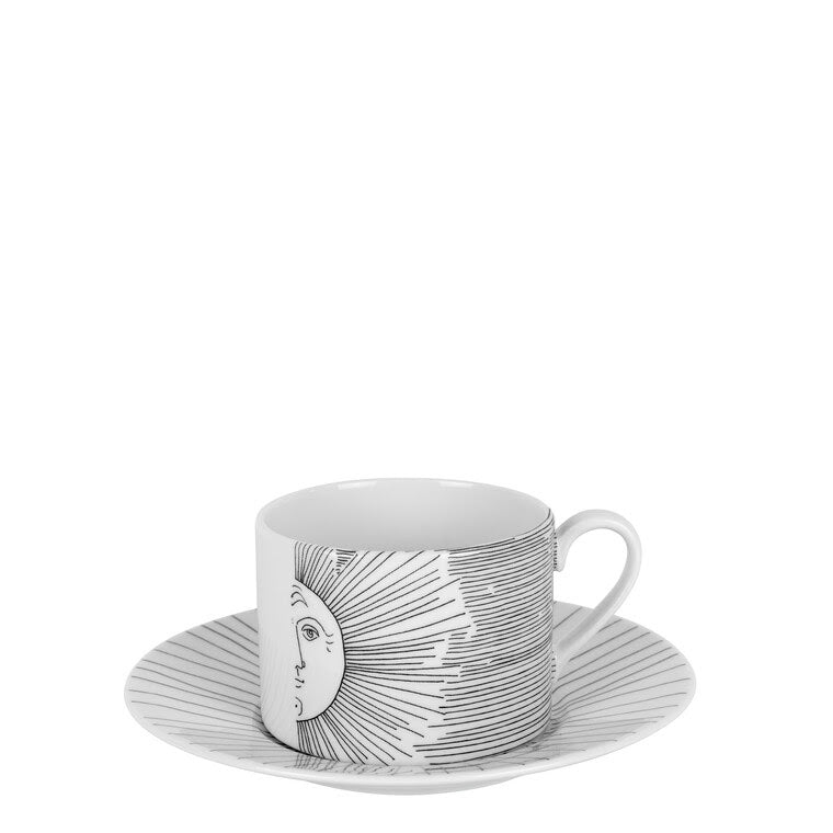 Fornasetti Solitario Tea Cup & Saucer - Black/White
