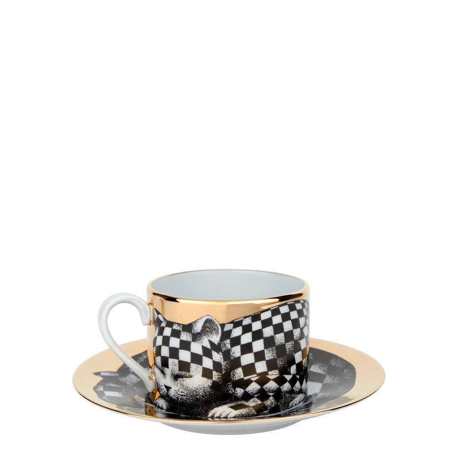 Tea cup High Fidelity Quadrettato black/white/gold